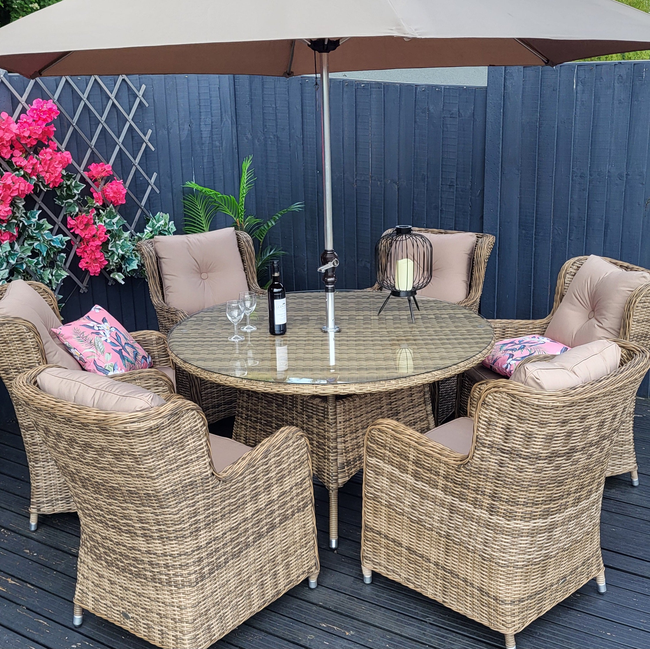 Outdoor 6 Seat Round Dining Set in Natural - Seville By Katie Blake