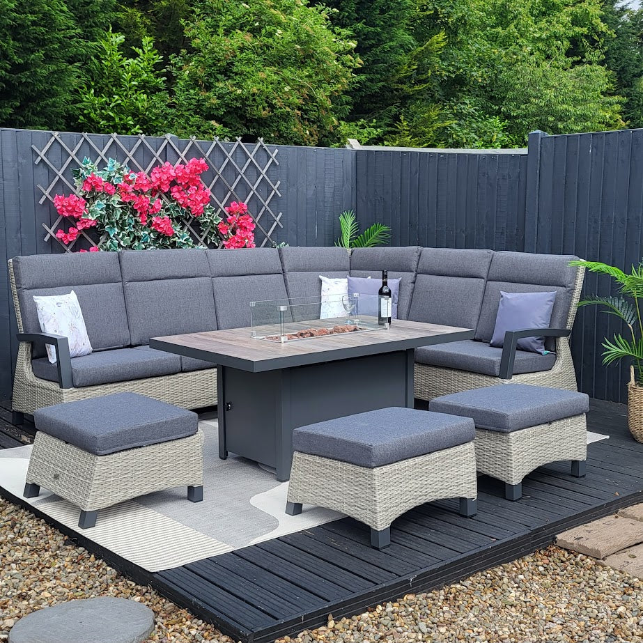 Outdoor Modular Corner with Firepit Table in Grey - Kendal By Vila