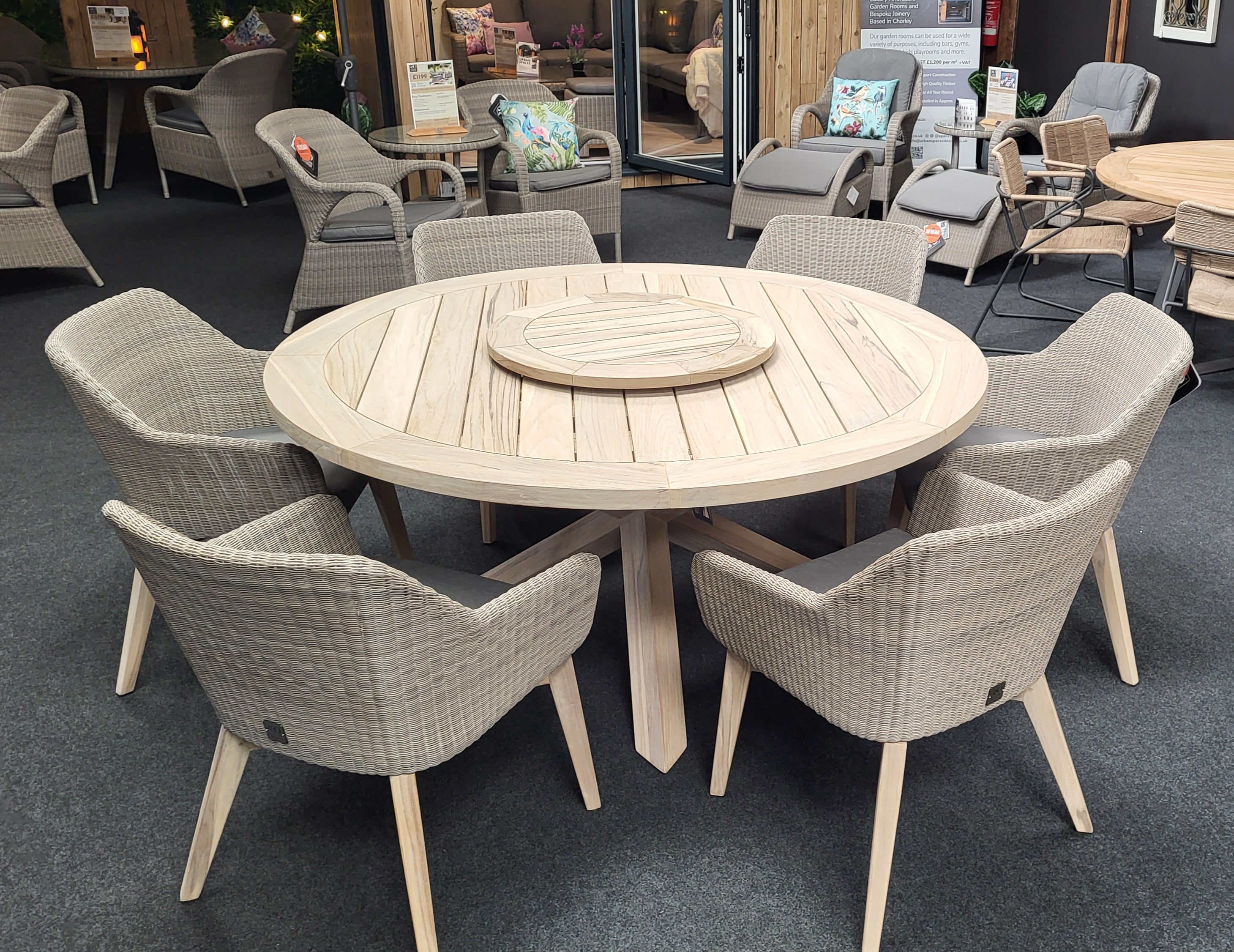 Avila 6 Seat Outdoor Dining with Louvre 160cm Round Teak Table | 4 Seasons Outdoor