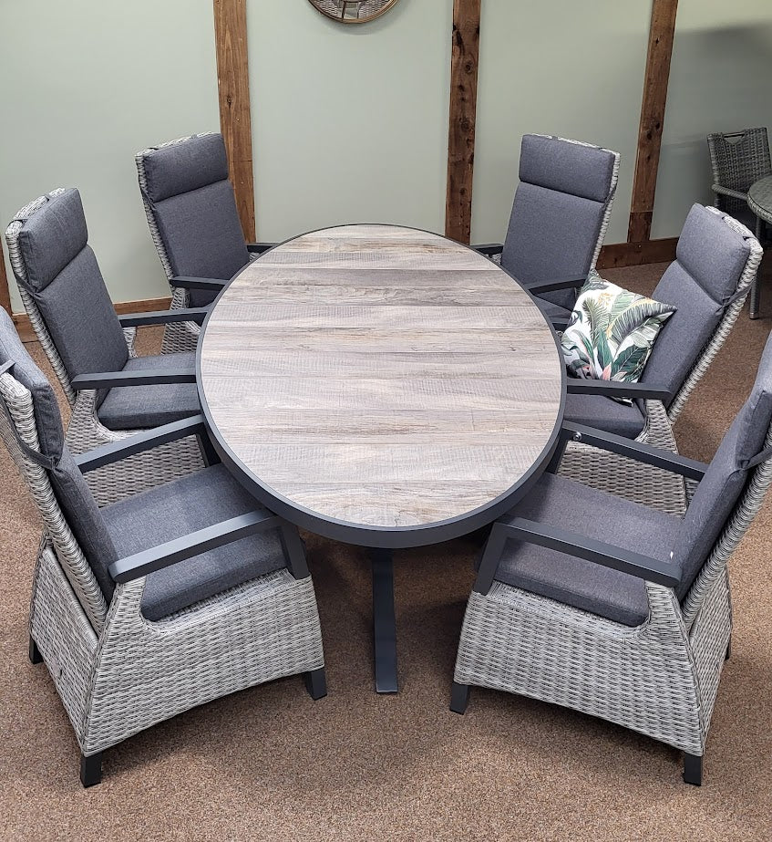 Outdoor Oval Dining 6 Seat Reclining in Grey - Kendal By Vila