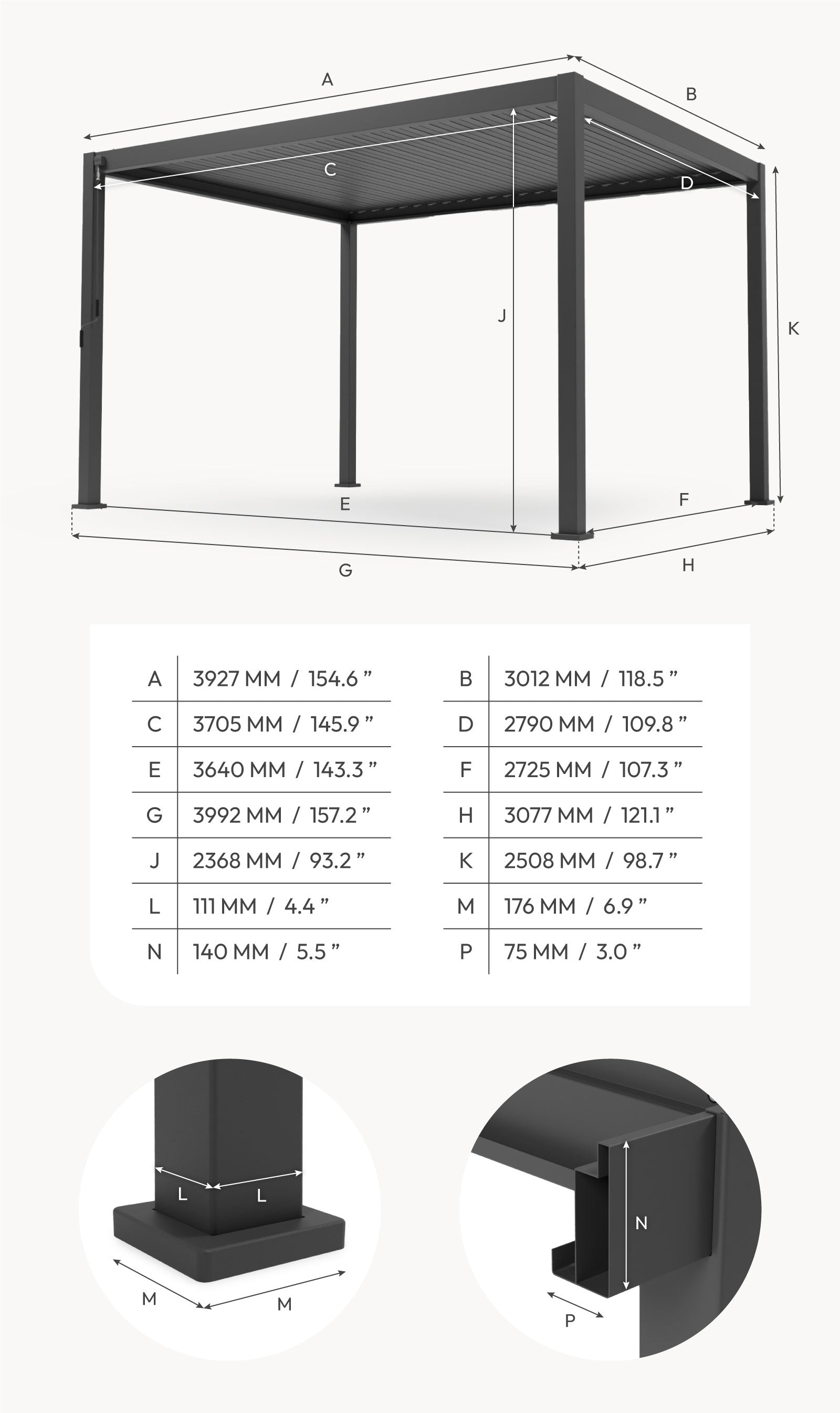 Aluminium 3m x 4m Pergola in White - Titan By Nova