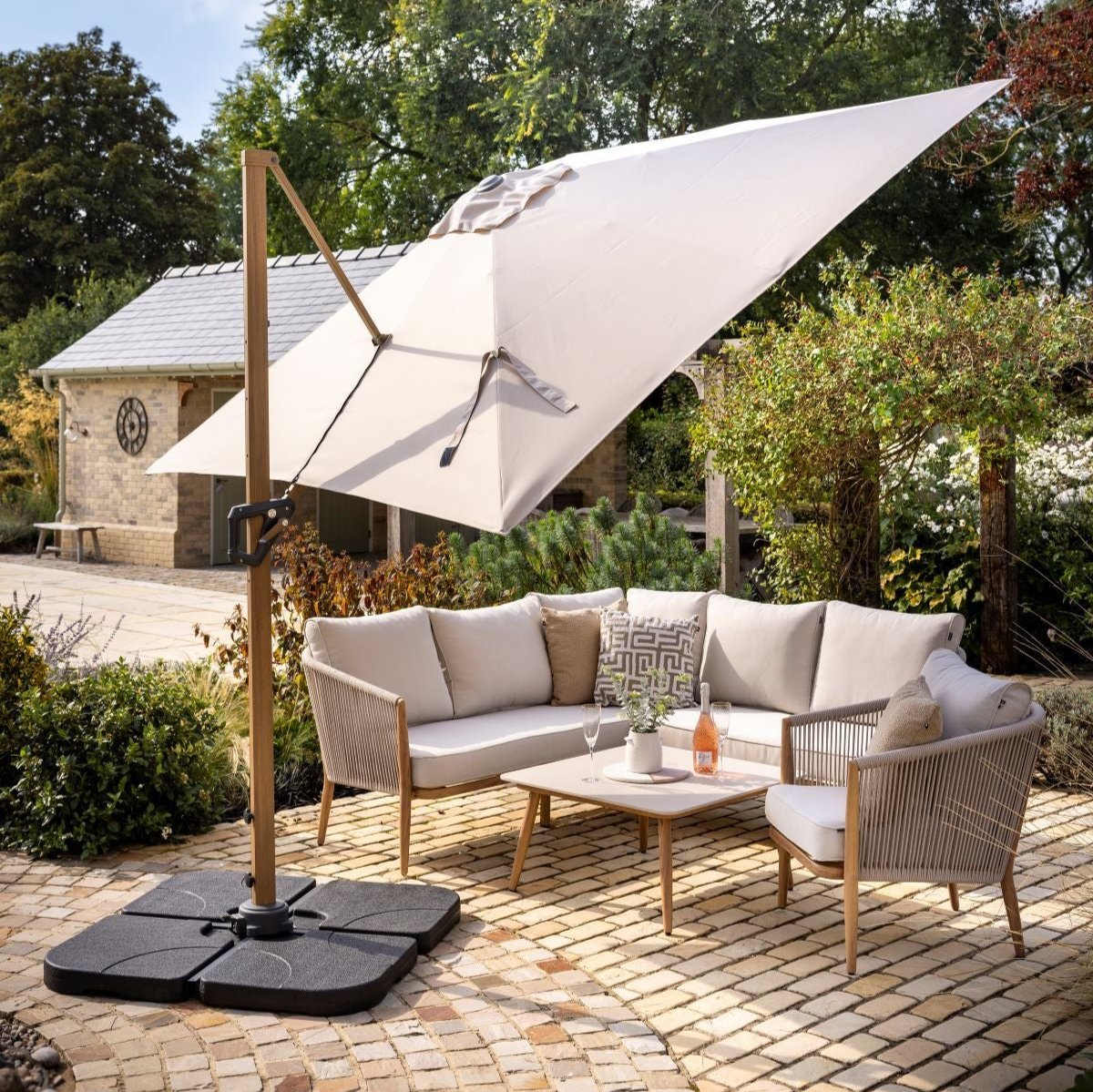 Aegean Square Cantilever Parasol Dove with Resin Base - Hartman