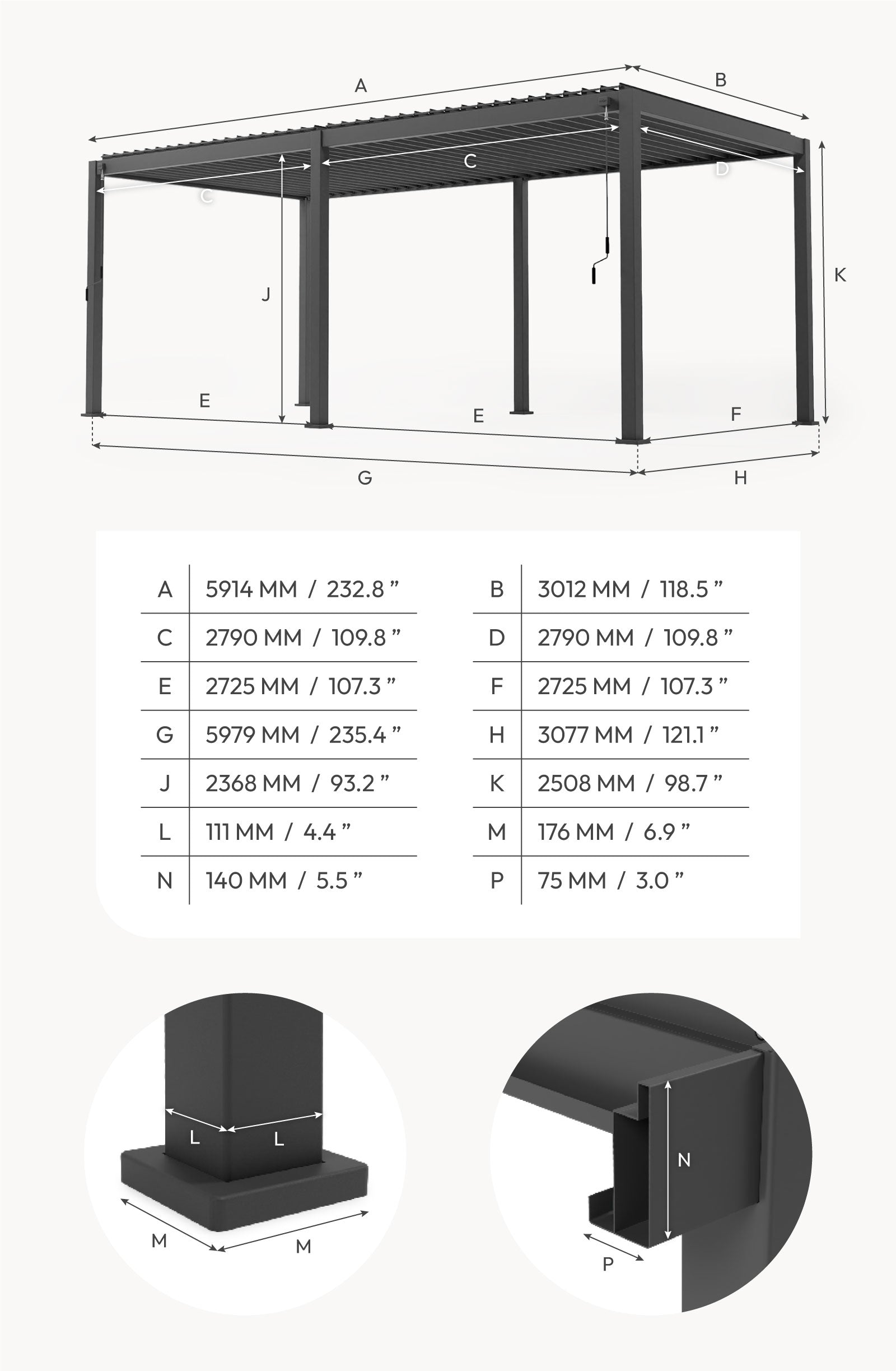 Aluminium 6m x 3m Pergola - Titan By Nova - Grey