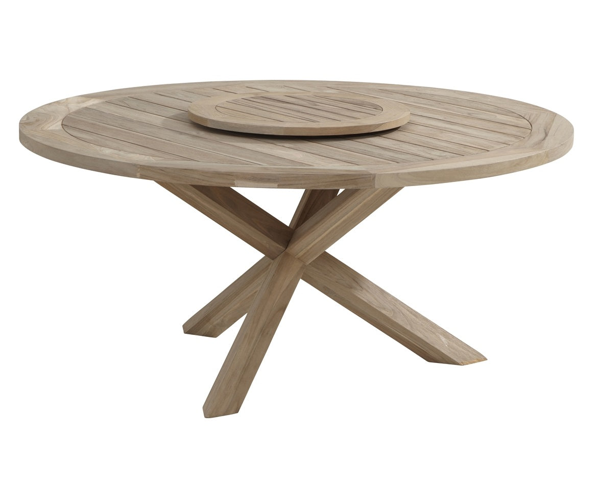 Louvre Teak Round Outdoor Dining Table & Lazy Susan by 4 Seasons Outdoor