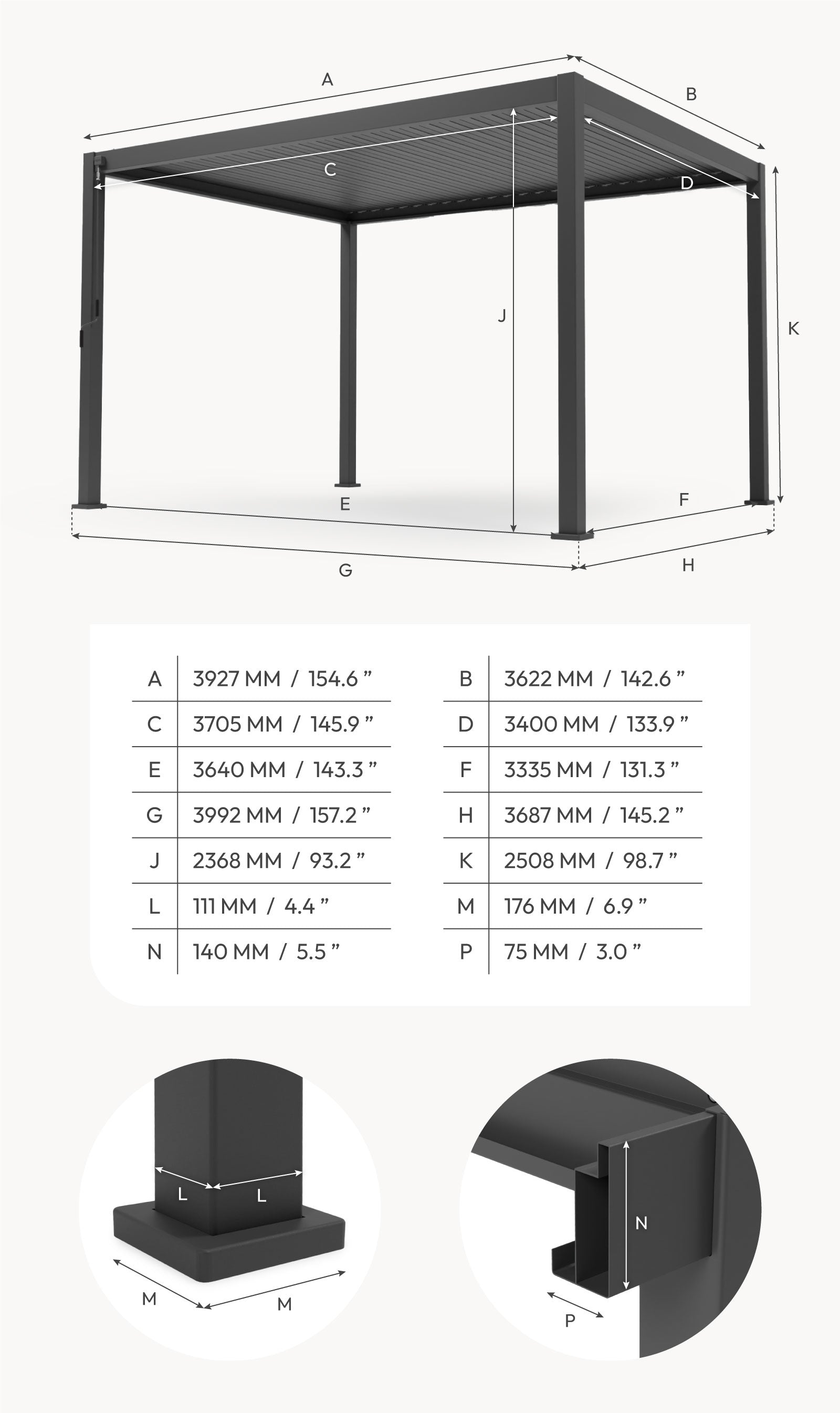 Aluminium 4m x 3.6m Pergola Grey - Titan By Nova