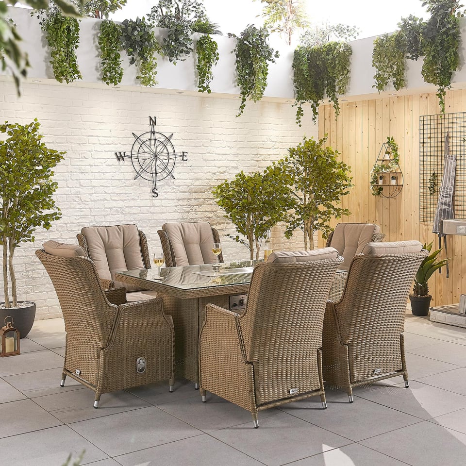 Carolina Outdoor 6 Seat Rectangle Firepit Dining Set by Nova in Willow