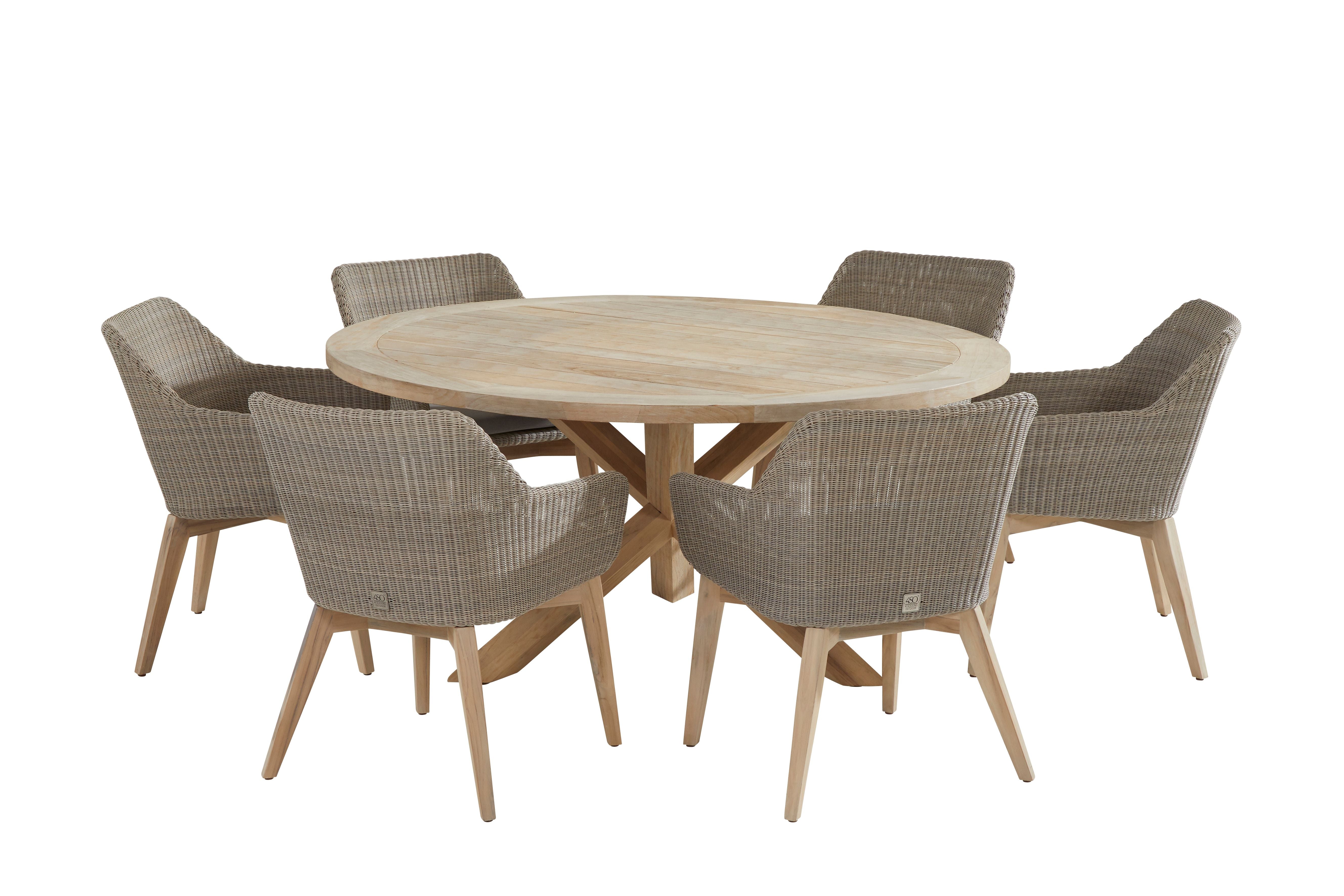 Avila 6 Seat Outdoor Dining with Louvre 160cm Round Teak Table | 4 Seasons Outdoor